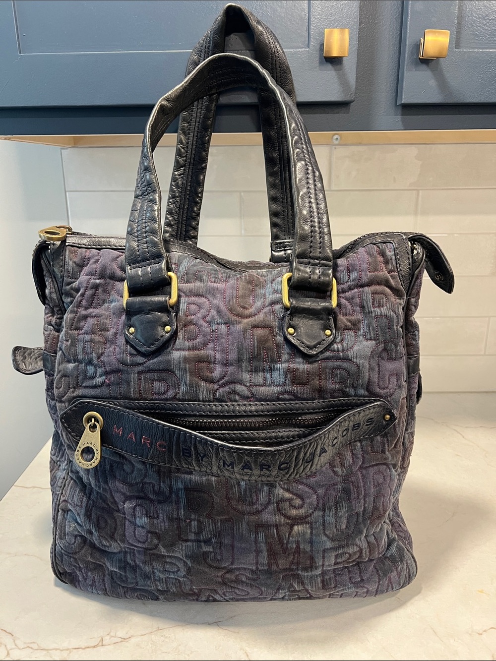 Marc Jacobs Quilted Logo Tote in Black with Subtle Multicolor Accents